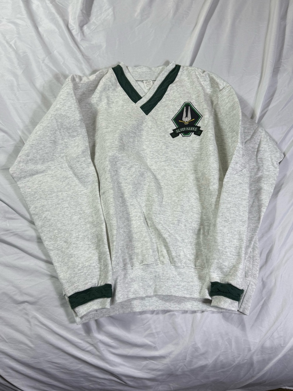 Vintage Air Force Silver Hawks Rare Grey V-Neck Pullover Sweater VTG Military